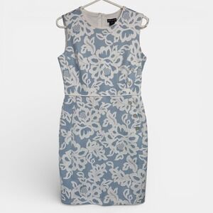 KATE and LILY Womens Size 8 White Blue Floral Lace Overlay Sheath Dress Cocktail